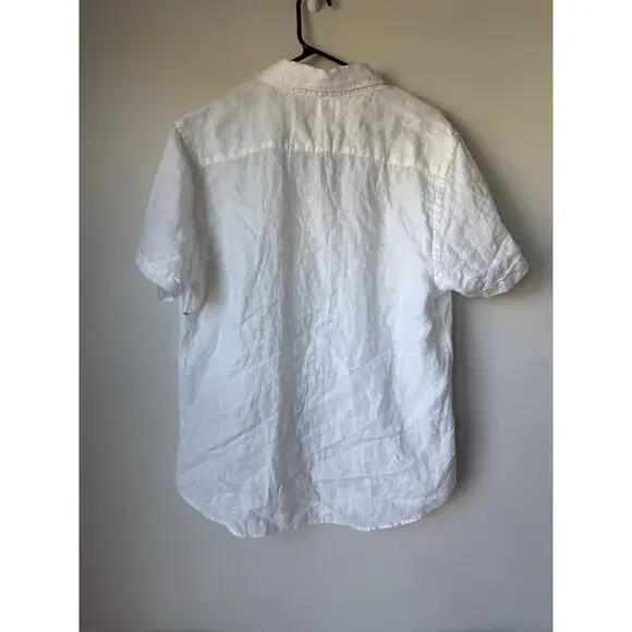 Porter and Ash Shirt Womens L White 100% Linen Hawaiian Camp Button Up Beach - Picture 9 of 10